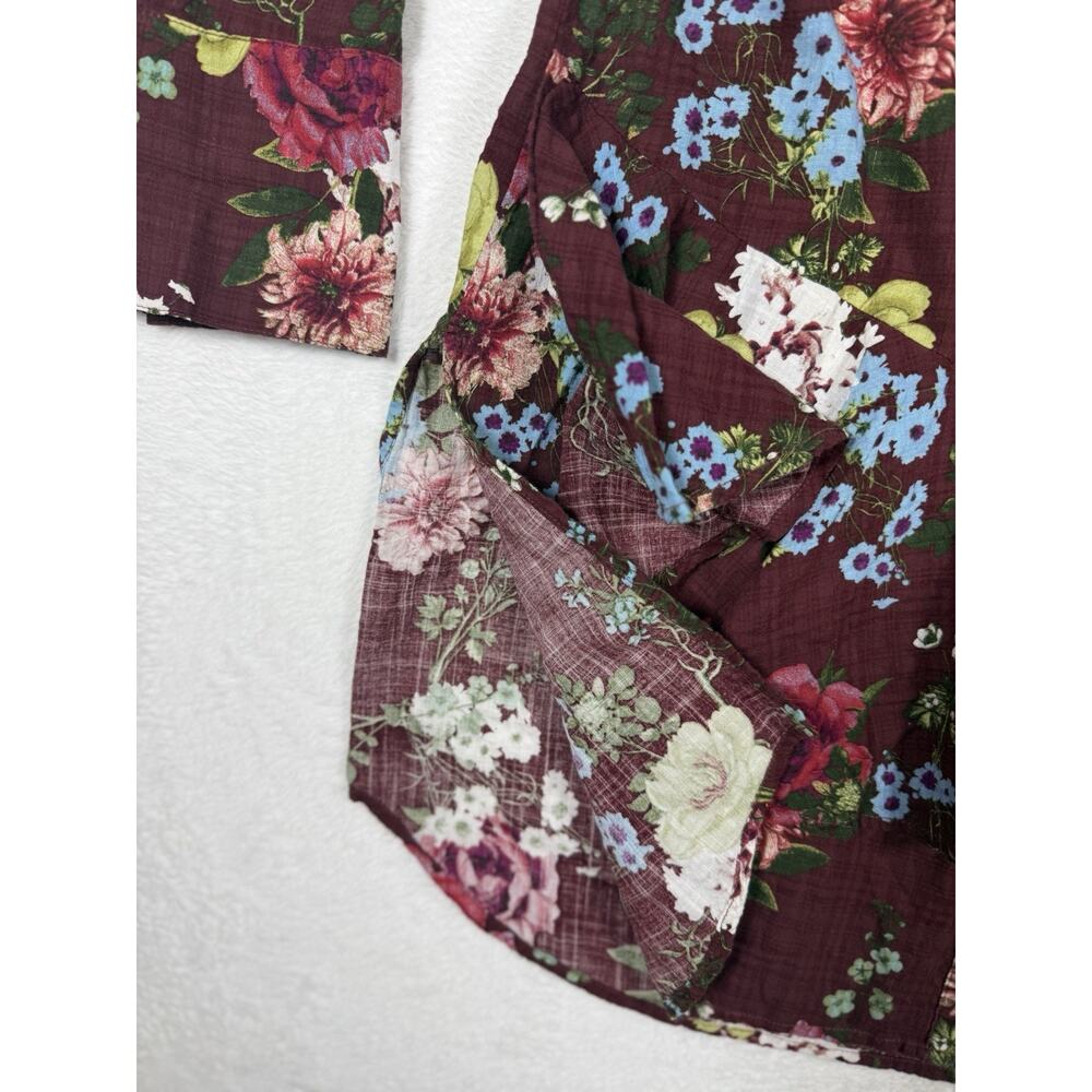 Ivy Jane Women’s Tunic Shirt Dress Sz S Burgundy Floral Ruffled Velvet Tie - Picture 9 of 12